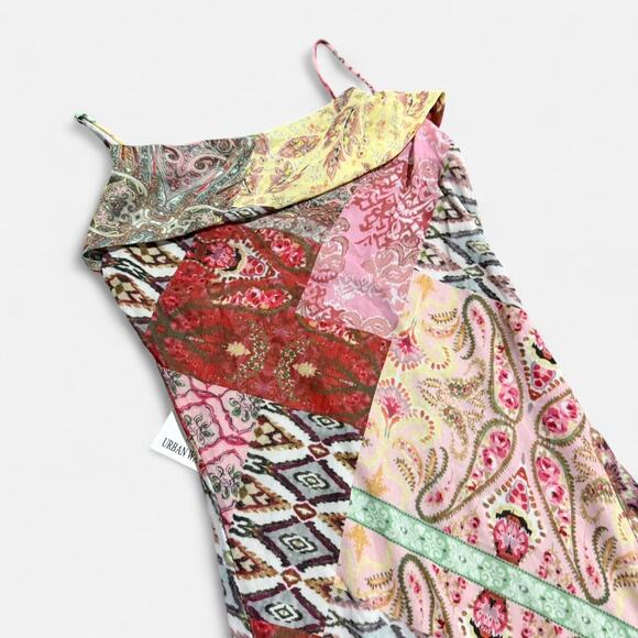 NWT Urban Way Multicolor Patchwork Pattern Ruffled Boho Fairy Midi Dress M/S - Picture 7 of 8